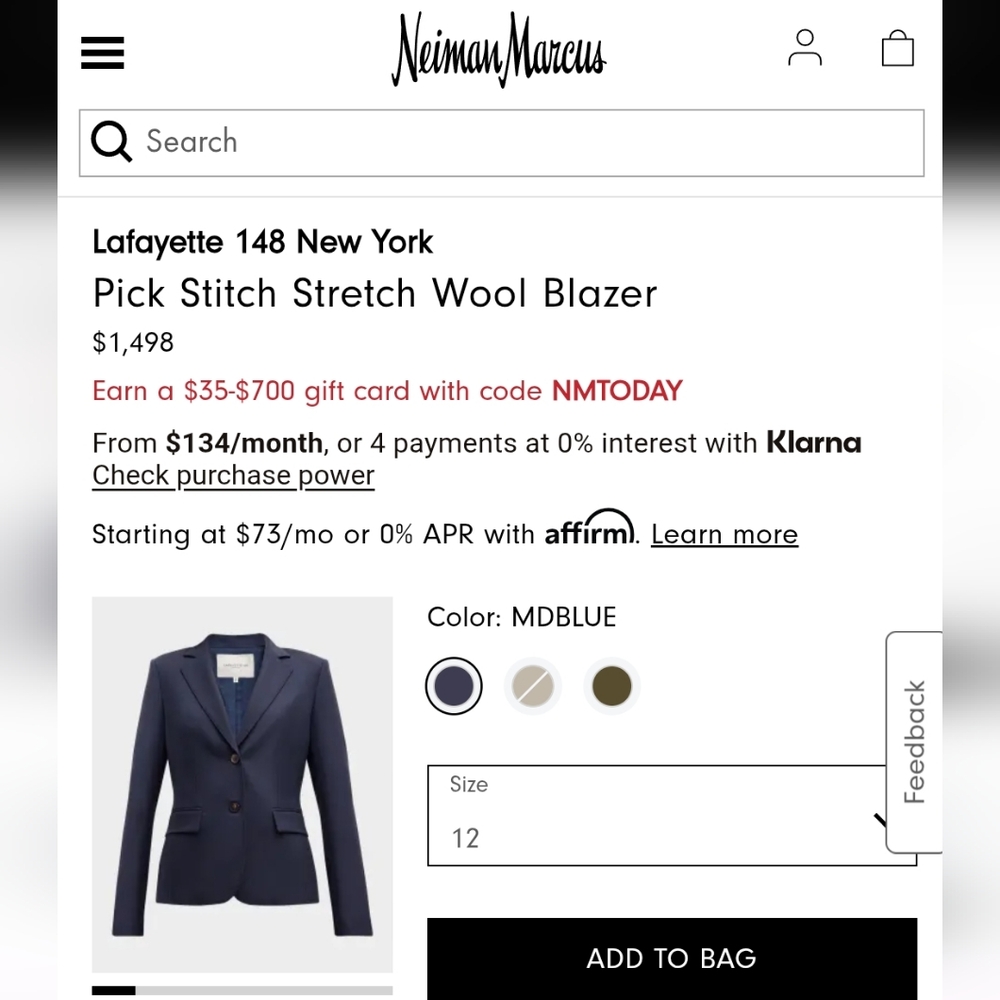 Lafayette 148 Pick Stitch Navy Blue Wool Blazer Size 12 - Picture 10 of 10